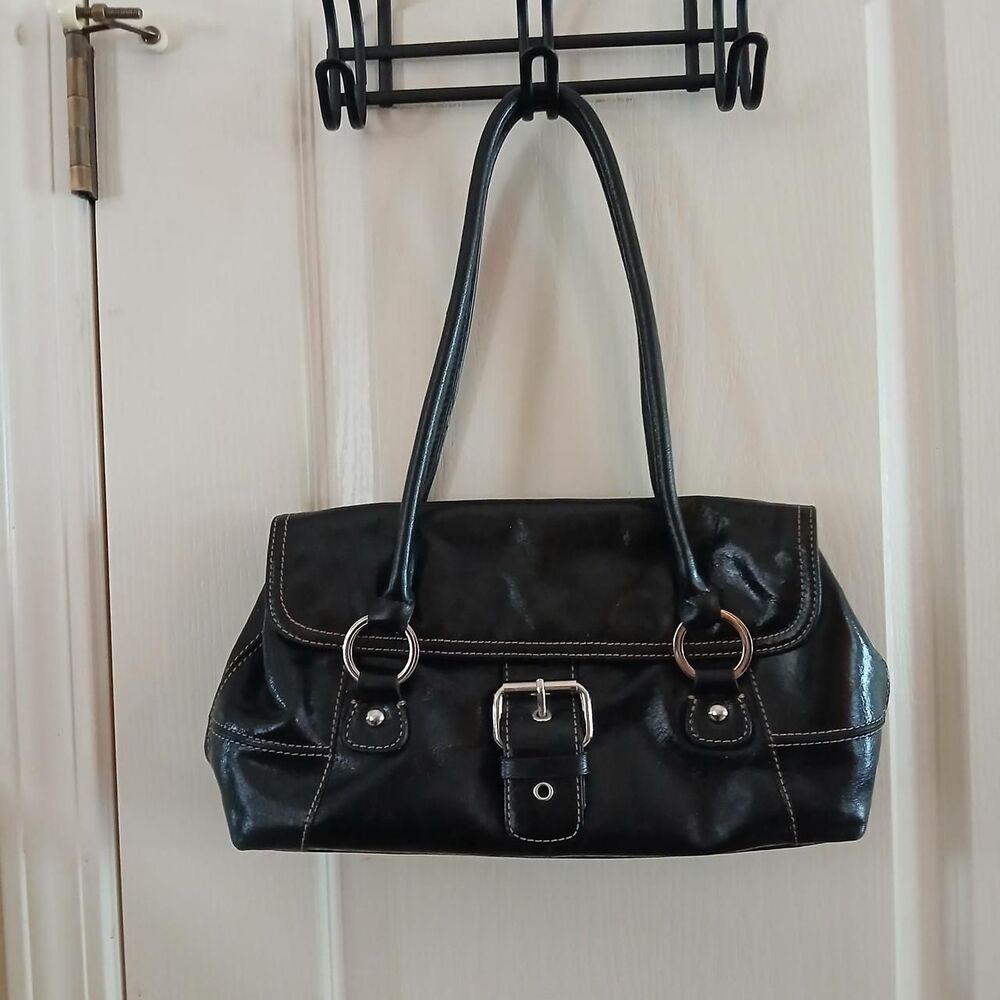Y2K Mcbling Style Giani Bernini Black Leather Big Buckle Baguette Satchel Purse